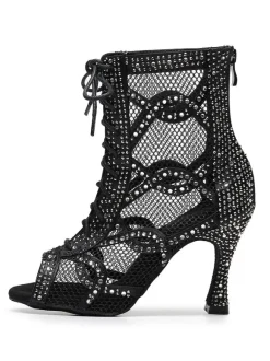 Chaussures de Danse Femme à Talons Hauts en Paillettes à Lacets Bicolores