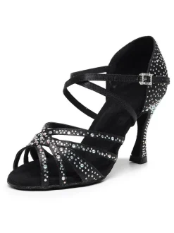 Chaussures de Danse Femme à Talons Hauts en Paillettes à Lacets Bicolores