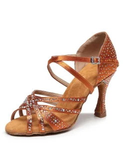Chaussures de Danse Femme à Talons Hauts en Paillettes à Lacets Bicolores
