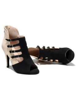 Chaussures de Danse Femme à Talons Hauts avec Bout Ouvert Bicolores