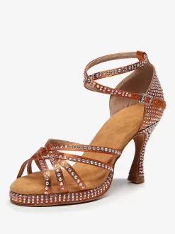 Chaussures de danse latine bleu marine foncé à bout rond et strass
