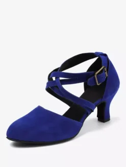 Chaussures De Danse Latine À Bride Croisée De Salon À Bout Rond Bleues