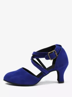 Chaussures De Danse Latine À Bride Croisée De Salon À Bout Rond Bleues