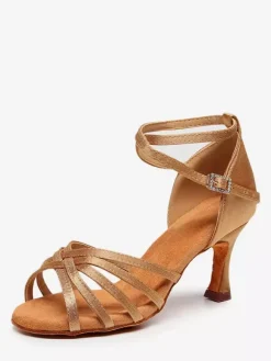 Chaussures de danse latine couleur chair à bout ouvert pour femmes
