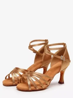 Chaussures de danse latine couleur chair à bout ouvert pour femmes