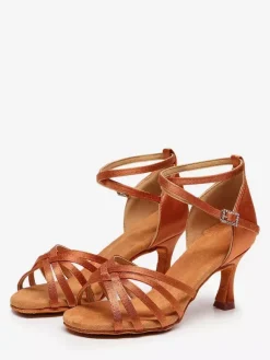 Chaussures de danse latine couleur chair à bout ouvert pour femmes