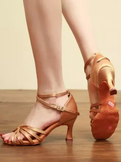 Chaussures de danse latine couleur chair à bout ouvert pour femmes