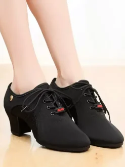 Chaussures de danse latine en polyester noir à bout fermé pour femmes