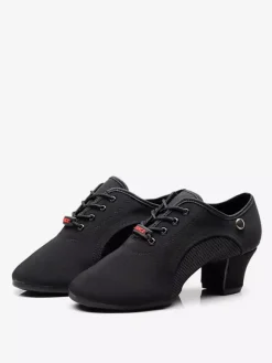 Chaussures de danse latine en polyester noir à bout fermé pour femmes