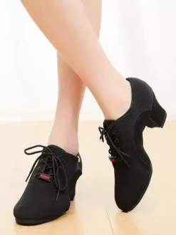 Chaussures de danse latine en polyester noir à bout fermé pour femmes