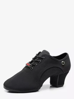 Chaussures de danse latine en polyester noir à bout fermé pour femmes