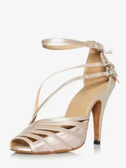 Chaussures de danse latine en cuir PU léger abricot bout pointu chaussures de danse à boucle