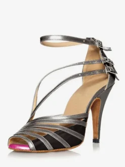 Chaussures de danse latine en cuir PU léger abricot bout pointu chaussures de danse à boucle