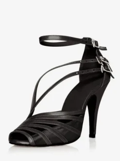 Chaussures de danse latine en cuir PU léger abricot bout pointu chaussures de danse à boucle