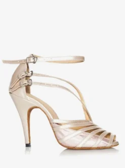 Chaussures de danse latine en cuir PU léger abricot bout pointu chaussures de danse à boucle