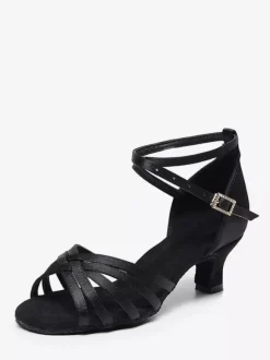 Chaussures de danse latine noires à bout ouvert pour femmes