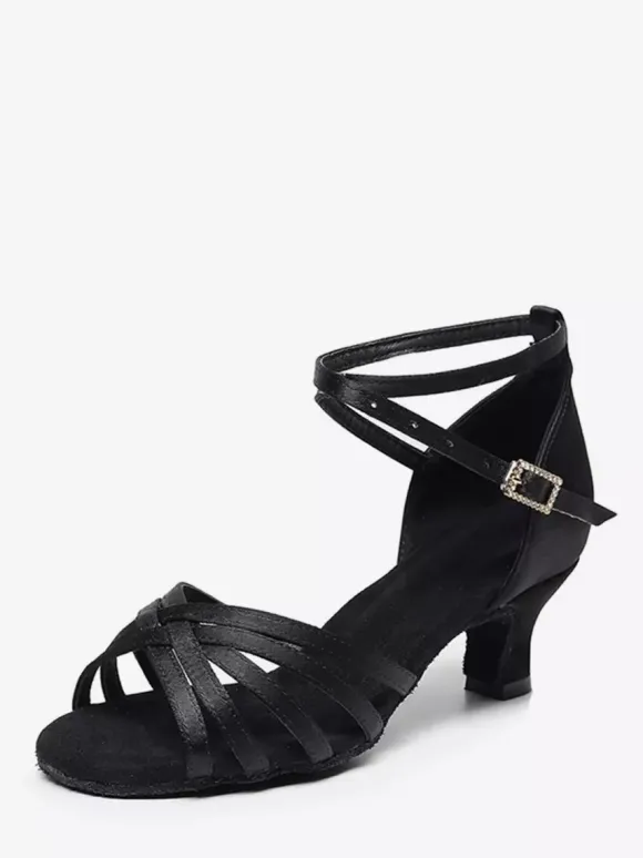 Chaussures de danse latine noires à bout ouvert pour femmes