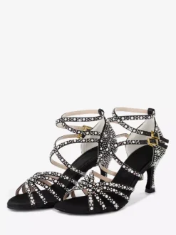 Chaussures de danse latine pour femmes bout ouvert perles talons hauts chaussures de bal de salon