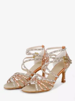 Chaussures de danse latine pour femmes bout ouvert perles talons hauts chaussures de bal de salon