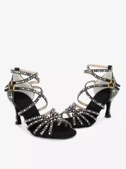 Chaussures de danse latine pour femmes bout ouvert perles talons hauts chaussures de bal de salon