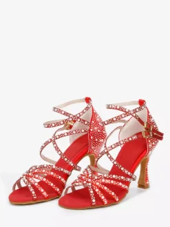 Chaussures de danse latine pour femmes bout ouvert perles talons hauts chaussures de bal de salon