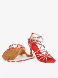 Chaussures de danse latine pour femmes bout ouvert perles talons hauts chaussures de bal de salon