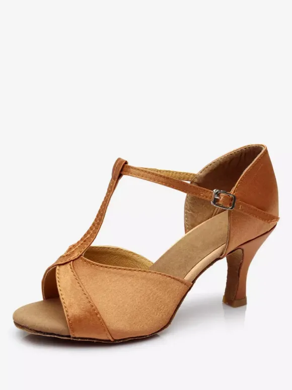 Chaussures de danse latine Satin talons Abricot Peep Toe Ballroom Chaussures de danse