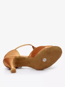 Chaussures de danse latine Satin talons Abricot Peep Toe Ballroom Chaussures de danse