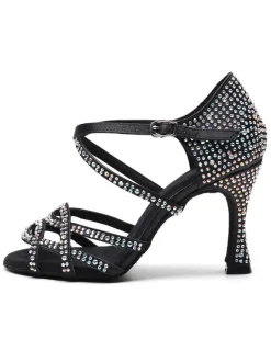 Chaussures de danse salsa et latine noir pailletes talon sur-mesure