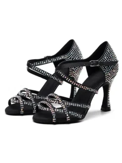 Chaussures de danse salsa et latine noir pailletes talon sur-mesure