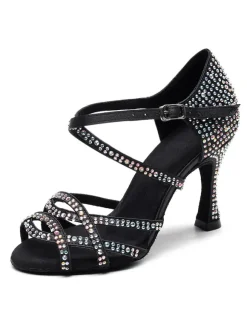 Chaussures de danse salsa et latine noir pailletes talon sur-mesure