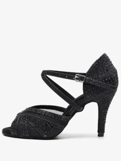Chaussures de danse salsa et latine argent pailletes talon sur-mesure