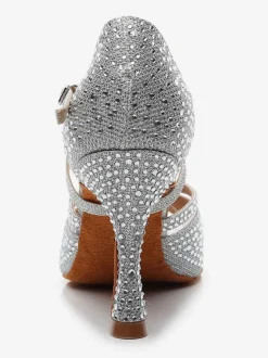 Chaussures de danse salsa et latine argent pailletes talon sur-mesure