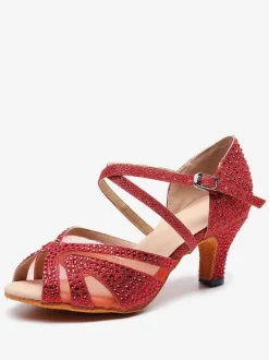 Chaussures de danse salsa et latine argent pailletes talon sur-mesure