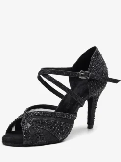 Chaussures de danse salsa et latine argent pailletes talon sur-mesure