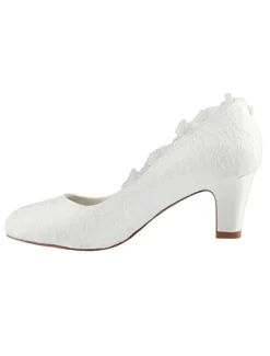 Chaussures de mariage en dentelle ivore à bout rond avec strass
