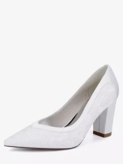 Chaussures de mariage en dentelle à bout pointu et talon épais pour invités de mariage