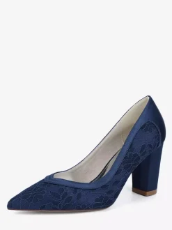 Chaussures de mariage en dentelle à bout pointu et talon épais pour invités de mariage