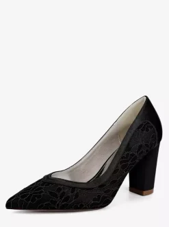 Chaussures de mariage en dentelle à bout pointu et talon épais