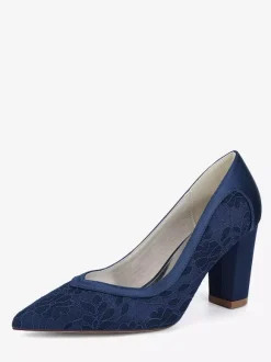 Chaussures de mariage en dentelle à bout pointu et talon épais