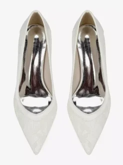 Chaussures de mariage en dentelle à bout pointu et talon épais