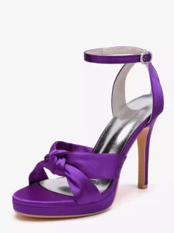 Chaussures de mariage en satin Chaussures de bal blanches Sandales à talons hauts et bout ouvert avec bride à la cheville