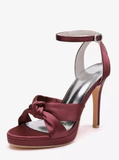 Chaussures de mariage en satin Chaussures de bal blanches Sandales à talons hauts et bout ouvert avec bride à la cheville
