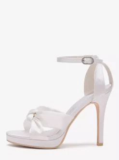 Chaussures de mariage en satin Chaussures de bal blanches Sandales à talons hauts et bout ouvert avec bride à la cheville