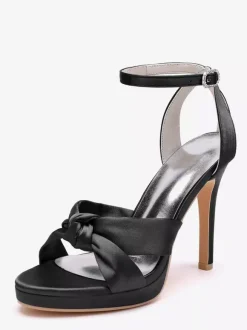Chaussures de mariage en satin Chaussures de bal blanches Sandales à talons hauts et bout ouvert avec bride à la cheville