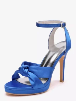 Chaussures de mariage en satin Chaussures de bal blanches Sandales à talons hauts et bout ouvert avec bride à la cheville