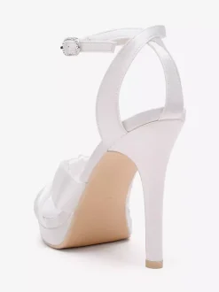Chaussures de mariage en satin Chaussures de bal blanches Sandales à talons hauts et bout ouvert avec bride à la cheville