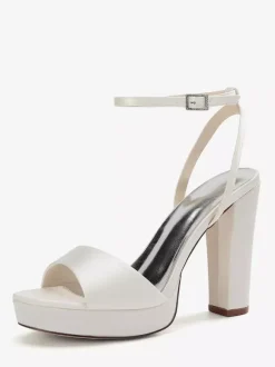 Chaussures de mariage en satin ivoire à plateforme et bout ouvert chaussures d'invité de mariage à talons hauts