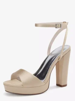 Chaussures de mariage en satin ivoire à plateforme et bout ouvert chaussures d'invité de mariage à talons hauts