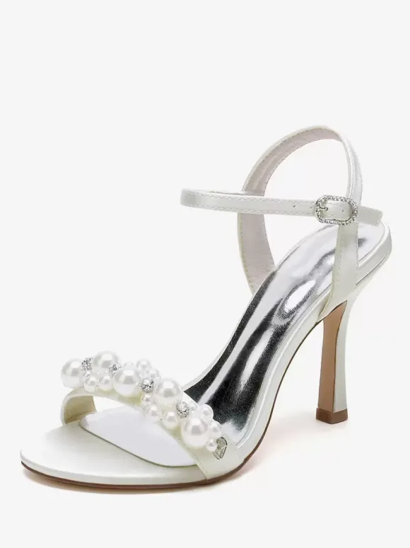 Chaussures de mariage en satin blanc strass sandales de mariage à bout ouvert
